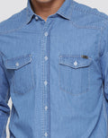 Lois Denim Pocket Kemeja Lengan Panjang Pria