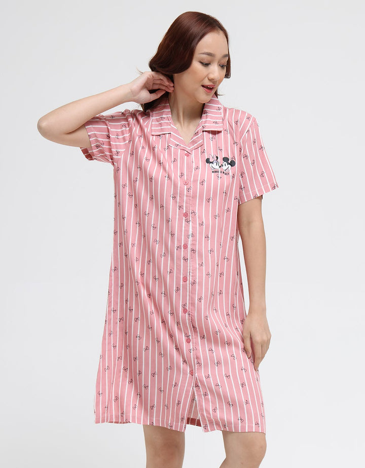 Disney Short Sleeve Midi Dress Mickey Ribbon Rayon