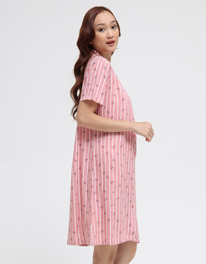 Disney Short Sleeve Midi Dress Mickey Ribbon Rayon