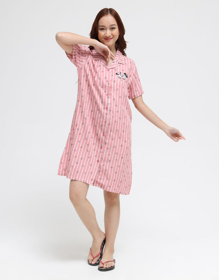 Disney Short Sleeve Midi Dress Mickey Ribbon Rayon