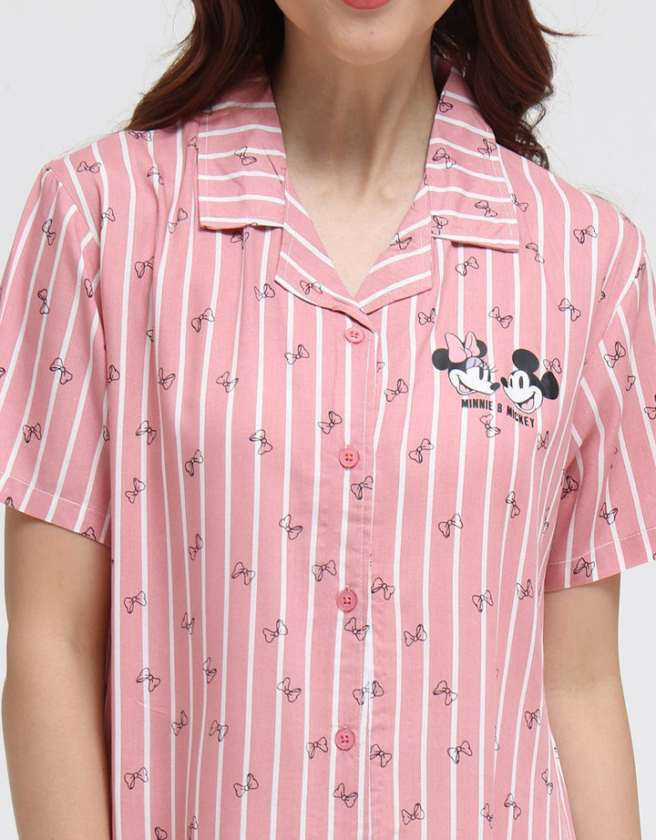 Disney Short Sleeve Midi Dress Mickey Ribbon Rayon