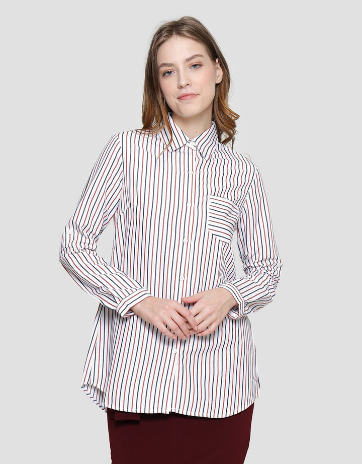 Cardinal Femme Motif Garis Warna Kemeja Wanita