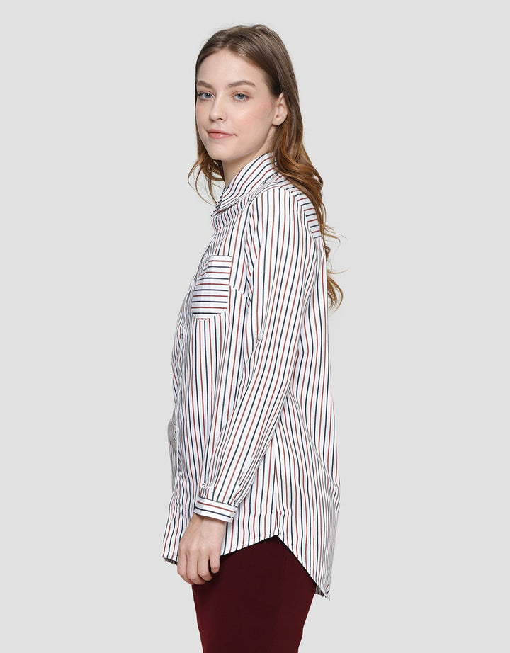 Cardinal Femme Motif Garis Warna Kemeja Wanita