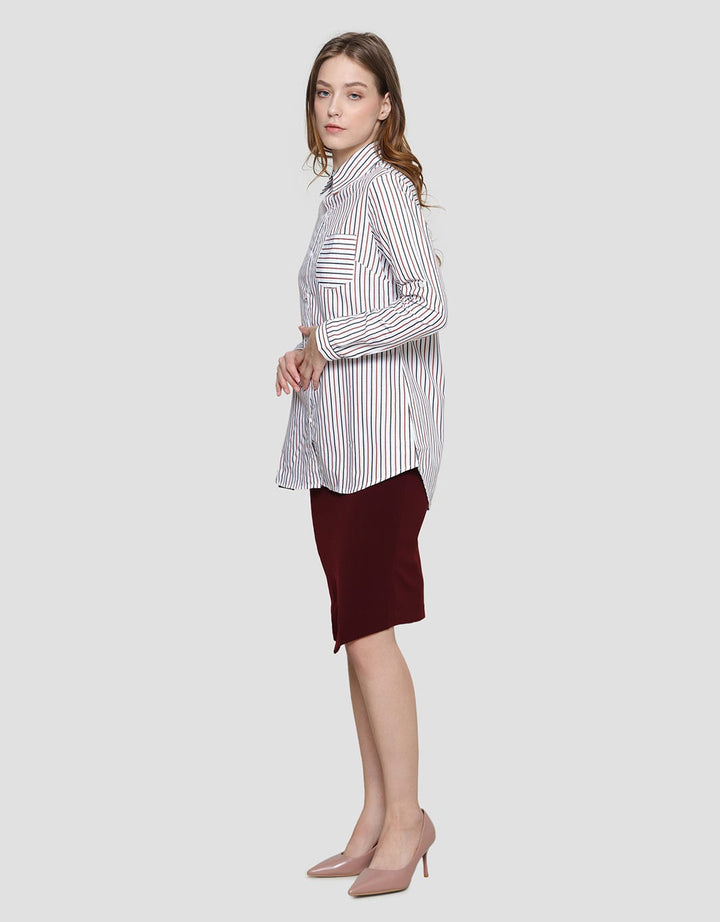 Cardinal Femme Motif Garis Warna Kemeja Wanita