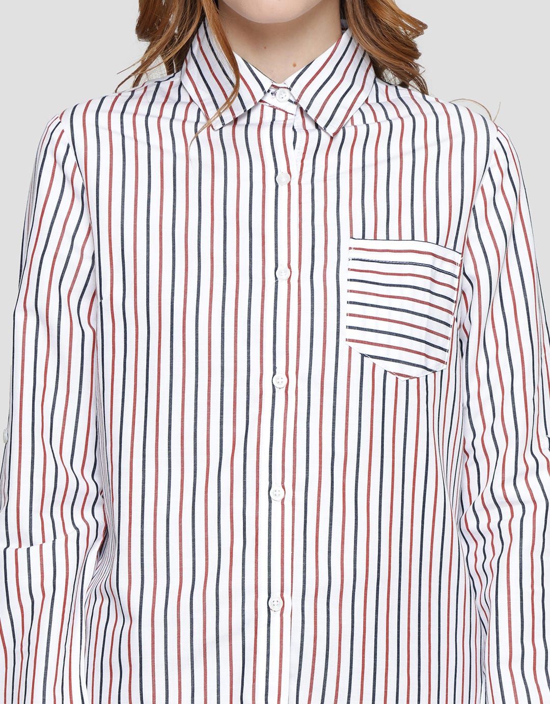 Cardinal Femme Motif Garis Warna Kemeja Wanita