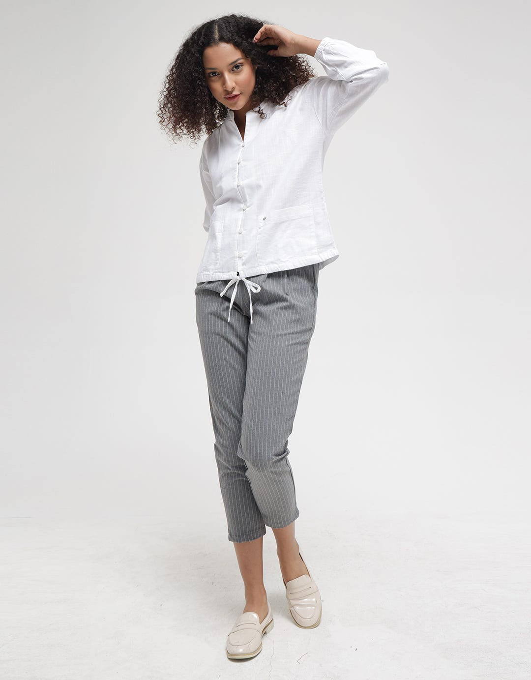 Triset Double Pocket Drawstring Blouse for Women