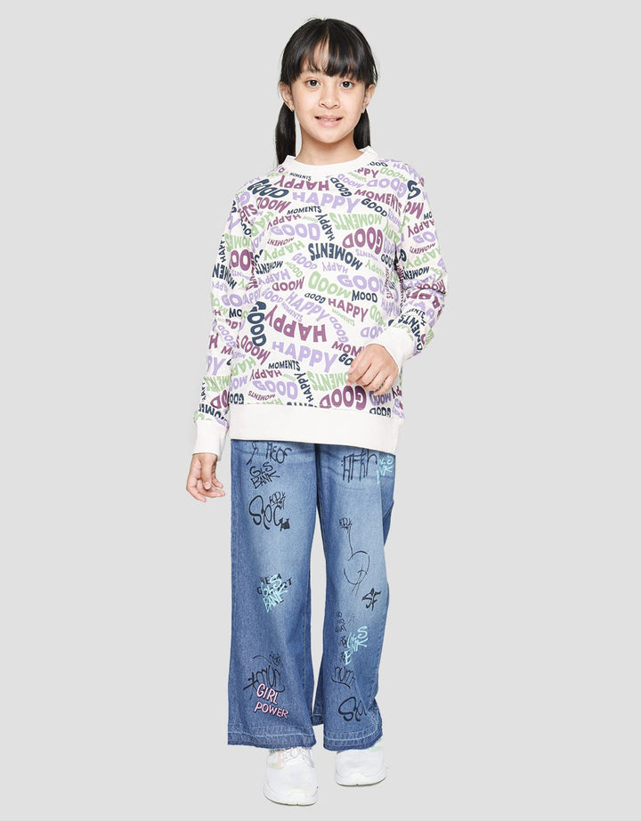Nevada Wording Pattern Girls Sweater