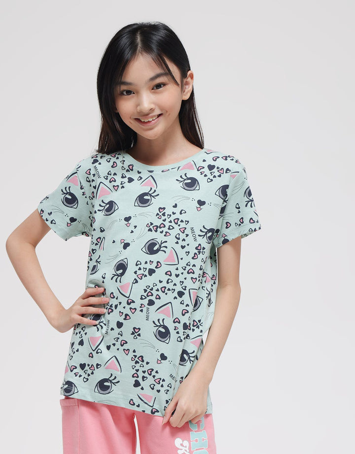 Nevada Cat Eyes Print Kaos Anak Perempuan