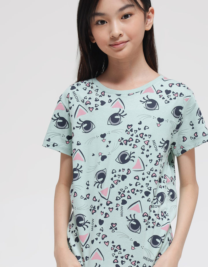 Nevada Cat Eyes Print Kaos Anak Perempuan