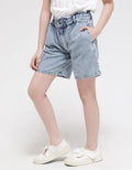 Nevada Denim Short Pants Bermuda Paperbag Waist Acid Washed