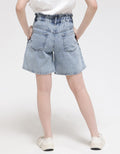 Nevada Denim Short Pants Bermuda Paperbag Waist Acid Washed