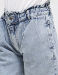 Nevada Denim Short Pants Bermuda Paperbag Waist Acid Washed