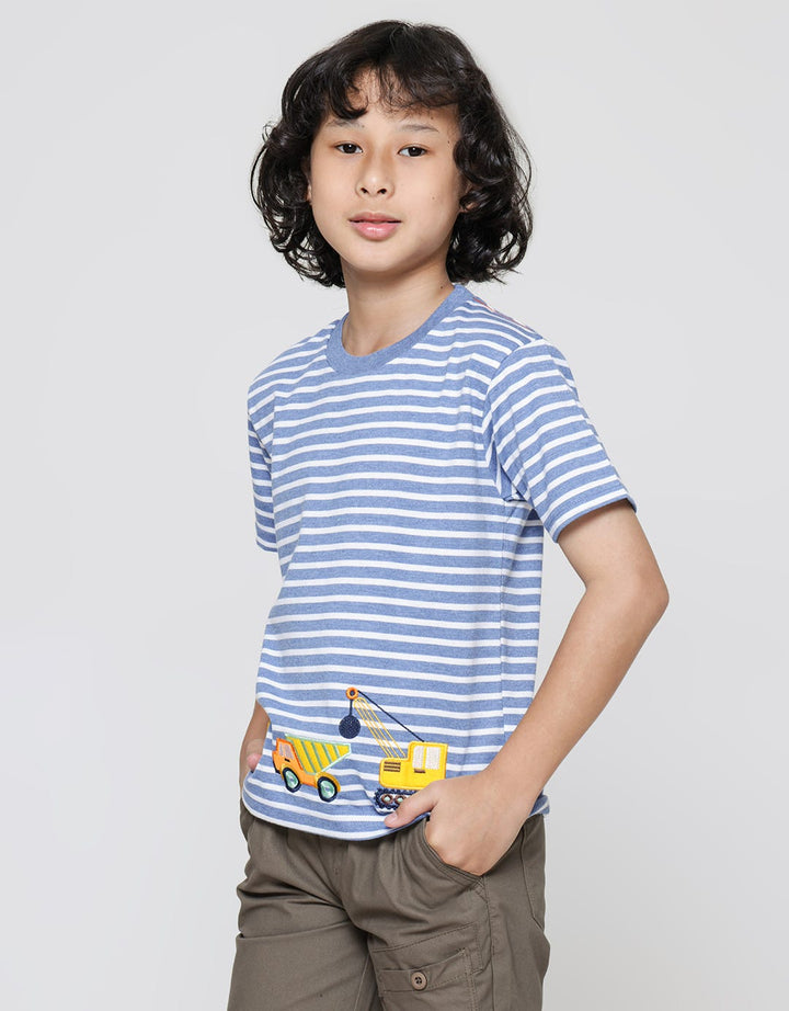 Little M Stripe Yd Car Embroidery Boys Short Sleeve T-Shirt