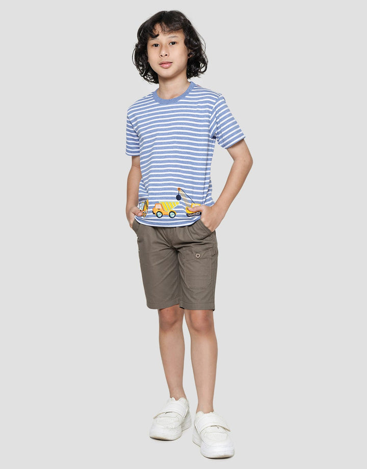 Little M Stripe Yd Car Embroidery Boys Short Sleeve T-Shirt