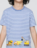Little M Stripe Yd Car Embroidery Boys Short Sleeve T-Shirt