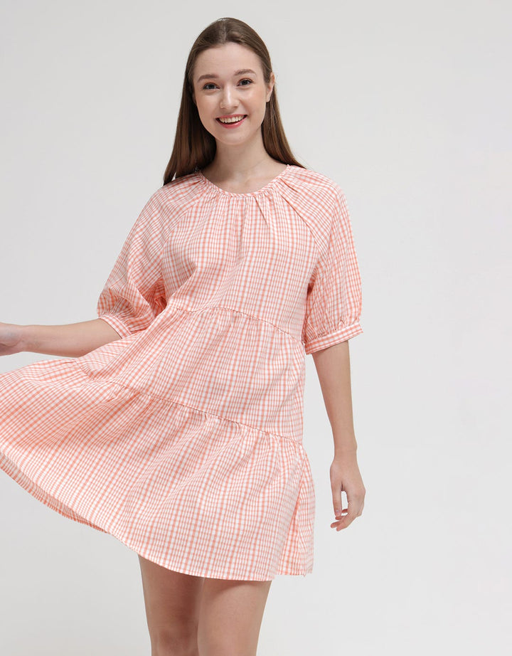 Details Short Sleeve Midi Dress With Checkers Print