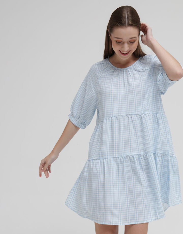 Details Short Sleeve Midi Dress With Checkers Print