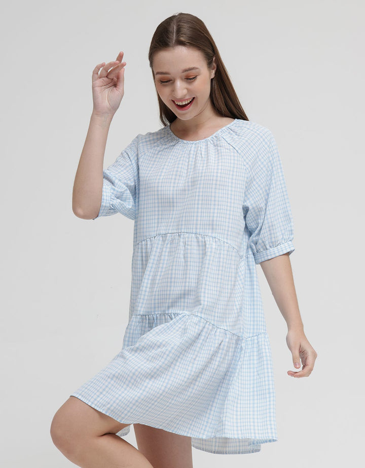Details Short Sleeve Midi Dress With Checkers Print