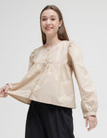Details Long Sleeve Blouse With Front Placket At Waist