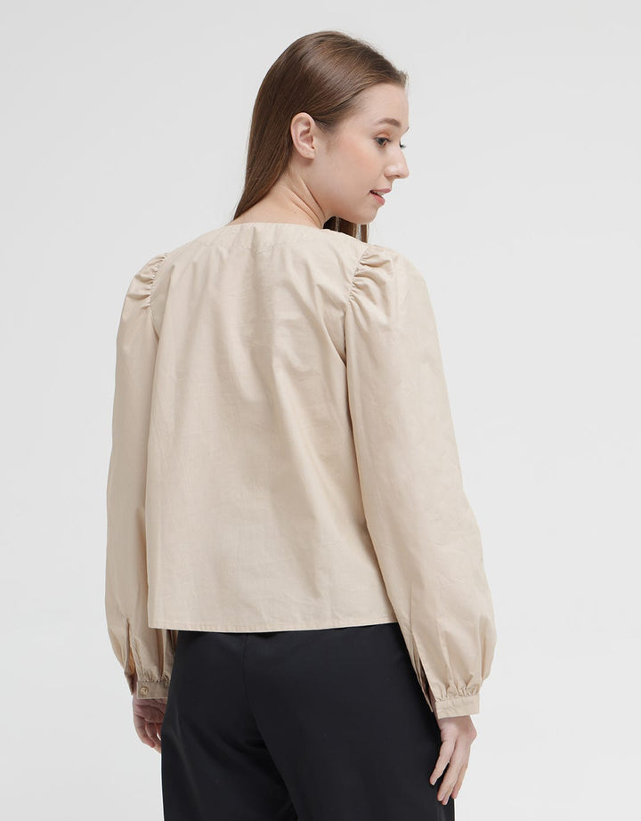 Details Long Sleeve Blouse With Front Placket At Waist