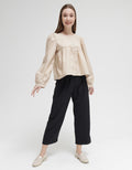 Details Long Sleeve Blouse With Front Placket At Waist