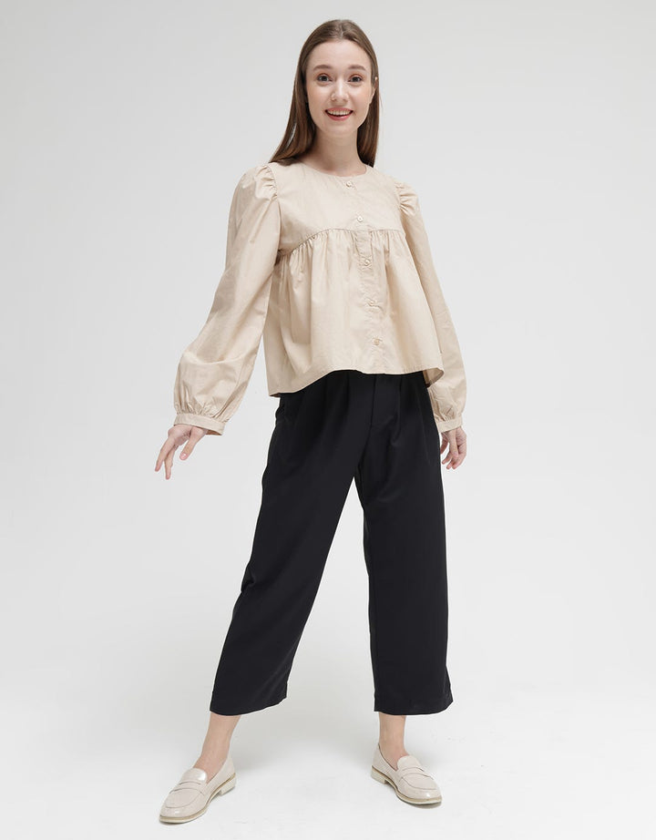 Details Long Sleeve Blouse With Front Placket At Waist