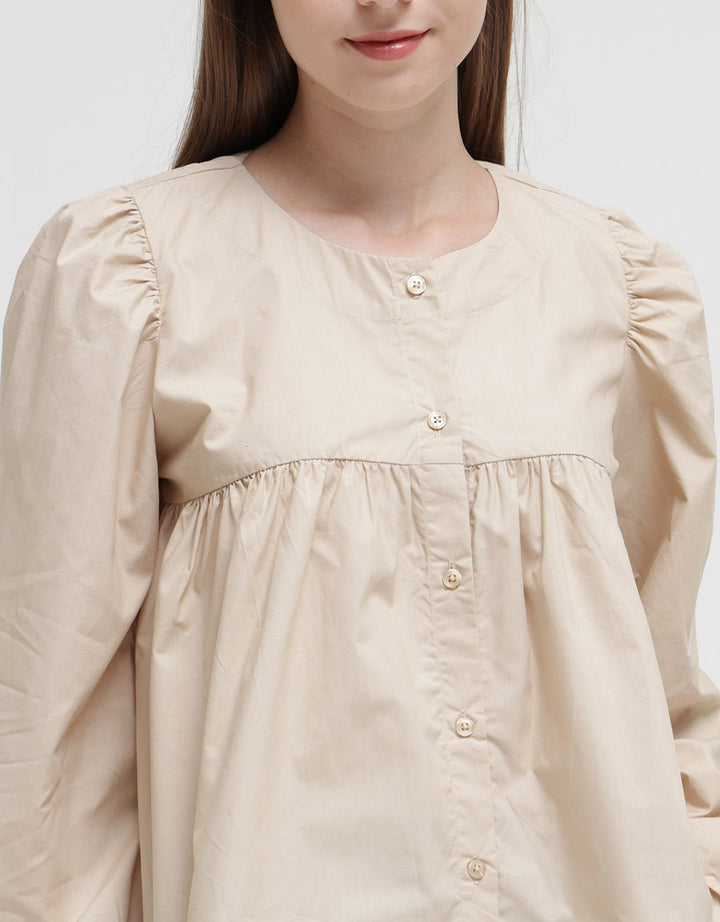 Details Long Sleeve Blouse With Front Placket At Waist