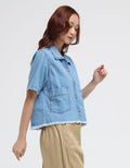 Details Short Sleeve Shirt Denim Top Boxy With Pocket