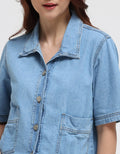Details Short Sleeve Shirt Denim Top Boxy With Pocket
