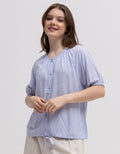 Connexion Short Sleeve Blouse Rineck Slub String Pulled Hem Bottom