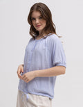 Connexion Short Sleeve Blouse Rineck Slub String Pulled Hem Bottom