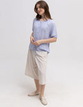 Connexion Short Sleeve Blouse Rineck Slub String Pulled Hem Bottom