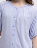 Connexion Short Sleeve Blouse Rineck Slub String Pulled Hem Bottom