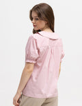 Connexion Short Sleeve Blouse Cotton Embro Collar