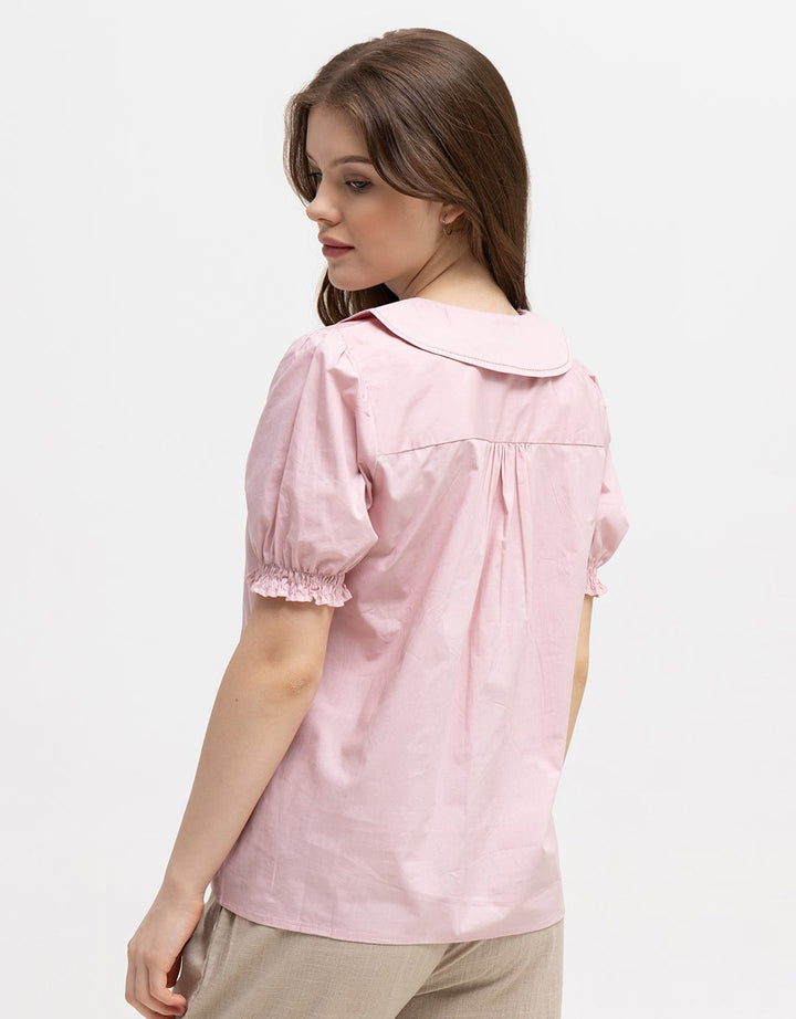 Connexion Short Sleeve Blouse Cotton Embro Collar