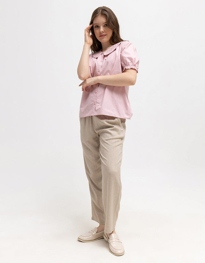 Connexion Short Sleeve Blouse Cotton Embro Collar