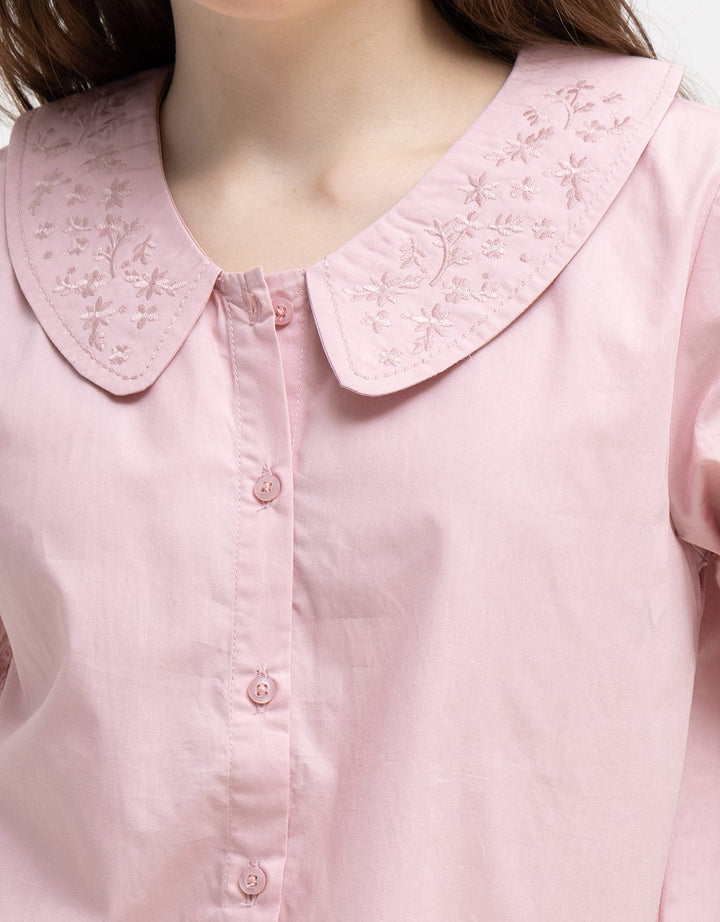 Connexion Short Sleeve Blouse Cotton Embro Collar
