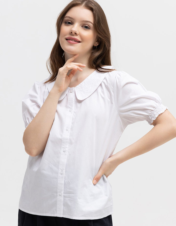 Connexion Short Sleeve Blouse Cotton Embro Collar