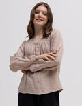 Connexion Neck Linen Blouse Wanita