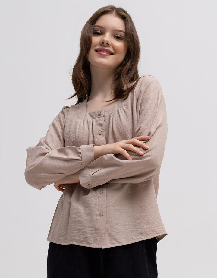 Connexion Neck Linen Blouse Wanita