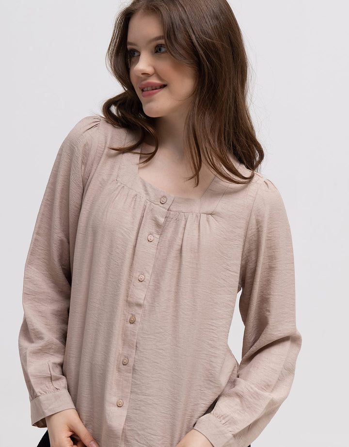 Connexion Neck Linen Blouse Wanita