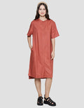 St. Yves Collar Linen Washing Midi Dress Wanita
