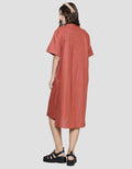 St. Yves Collar Linen Washing Midi Dress Wanita