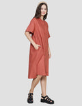 St. Yves Collar Linen Washing Midi Dress Wanita