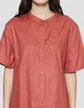 St. Yves Collar Linen Washing Midi Dress Wanita