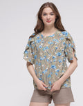 St. Yves Short Sleeve Blouse Double Clock With Print