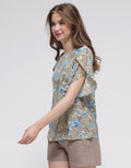 St. Yves Short Sleeve Blouse Double Clock With Print