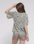 St. Yves Short Sleeve Blouse Double Clock With Print