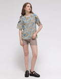 St. Yves Short Sleeve Blouse Double Clock With Print