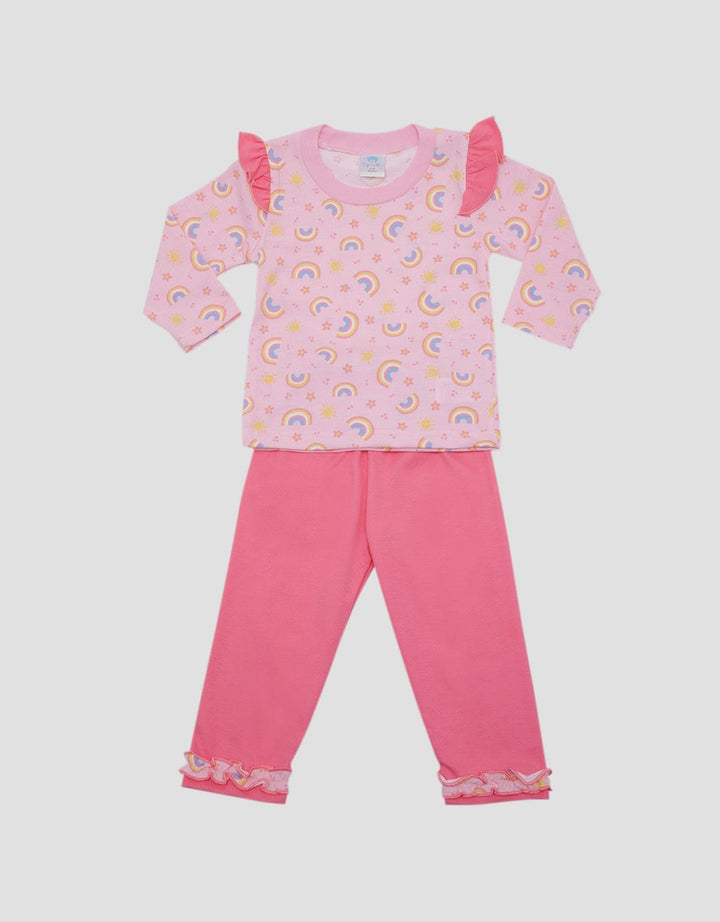 Pipiniko Top-Bottom Set Long Sleeve Ruffle Print Trainbow